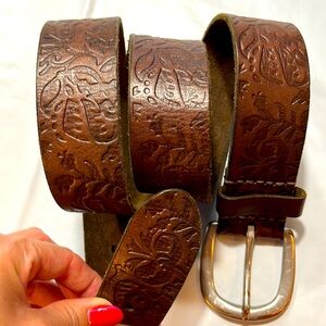 AE belt FITS 33-39” DARK BROWN LEAF Embossed SOFT Leather 1.75”wide BOHO Western
